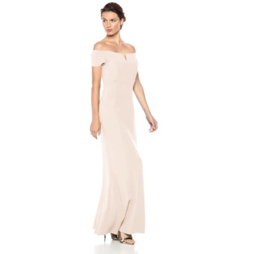 Calvin Klein Off Shoulder Center Notch Gown-Blush 14